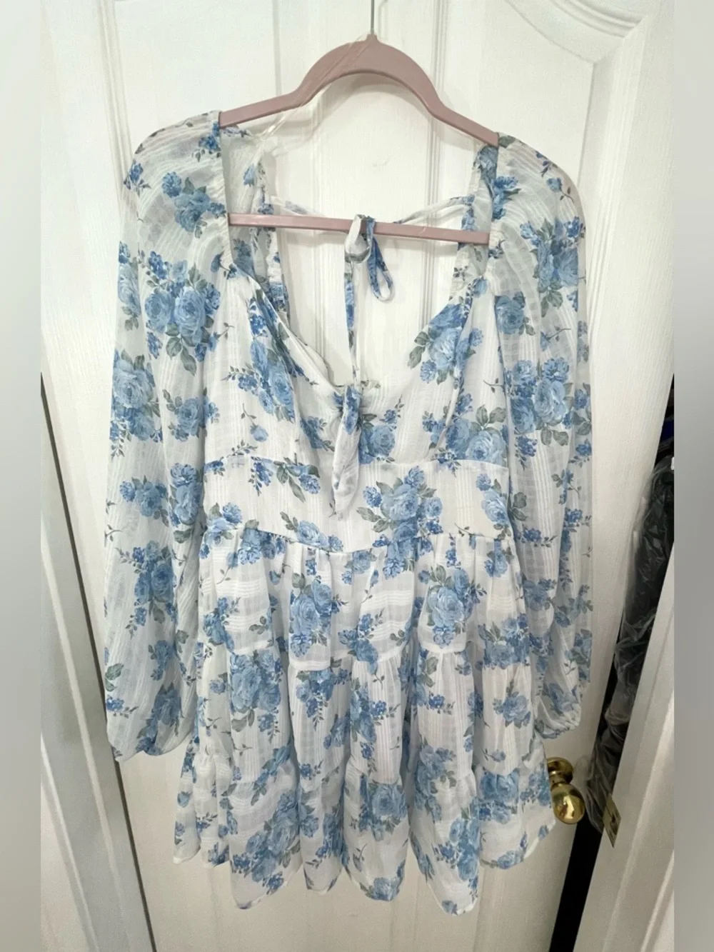 NWOT Altar'd State White Mini Dress with Blue Floral Print - Picture 6 of 10